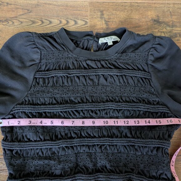 Sea New York Rita Smocked Navy Blue Jersey Long Sleeve Smocked Top Large - Picture 8 of 11